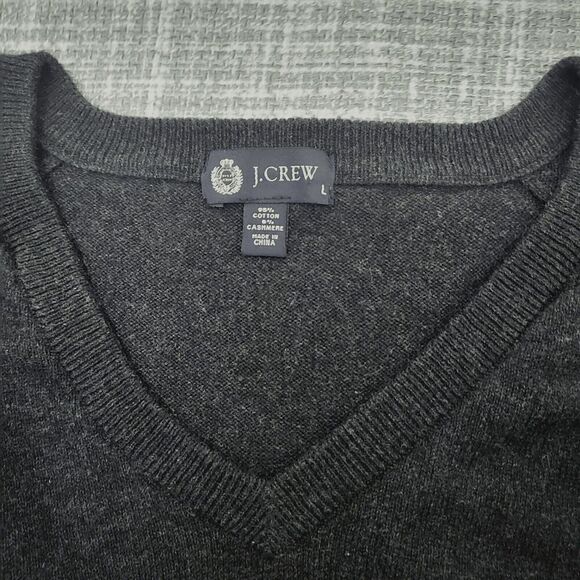 J Crew V-Neck Sweater Classic Cotton Cashmere Blend Charcoal Gray Men's L - Picture 7 of 12
